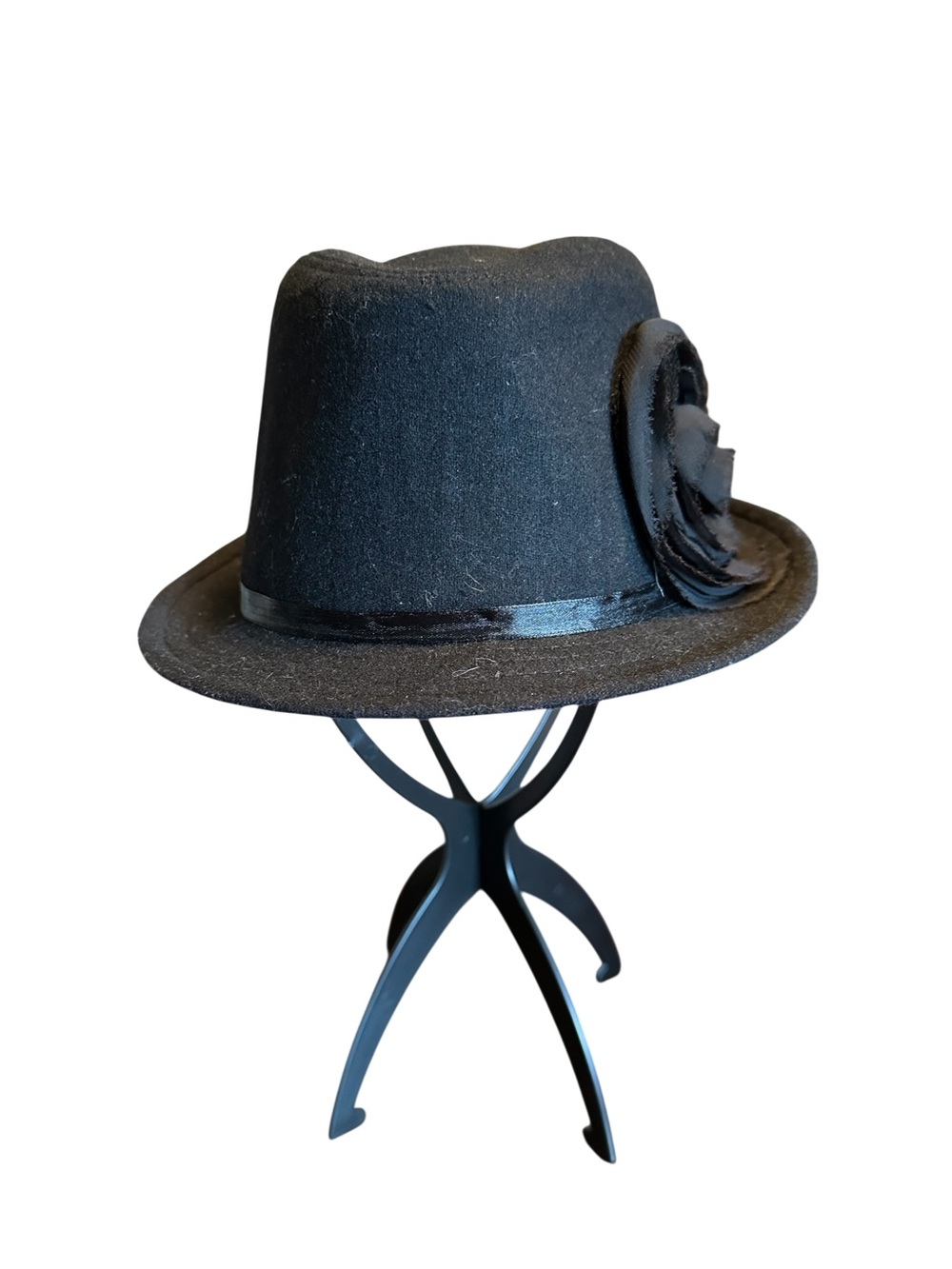 Women’s Felt Black Wool Blend Hat with attached flower